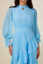 Chiffon Ruffle Pleated Midi Dress
