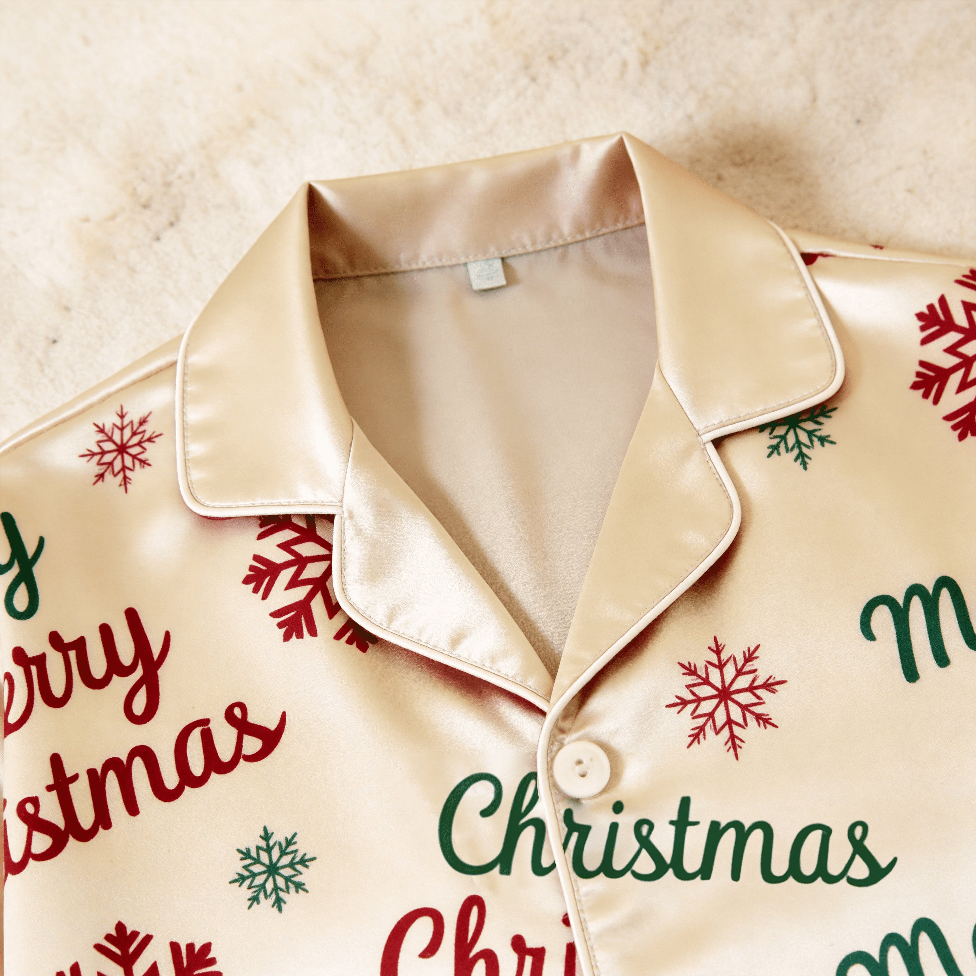 Merry Christmas Snowflake Satin Matching Pajamas for Couples – Long Sleeve Button-Down Top & Pants Sleepwear Set