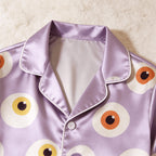 Purple Eyeball Print Satin Button-Up Family Halloween Pajamas Set