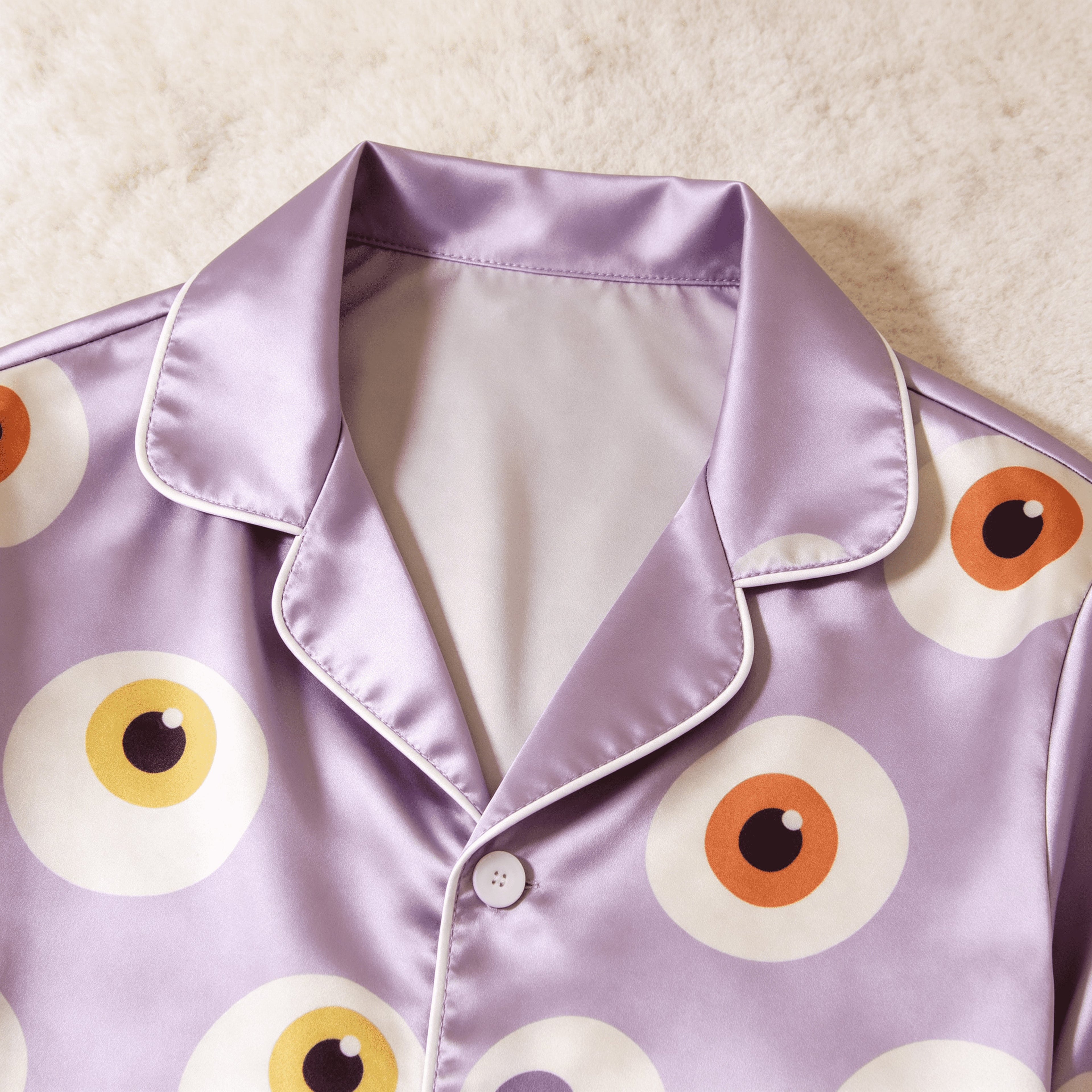 Purple Eyeball Print Satin Button-Up Family Halloween Pajamas Set