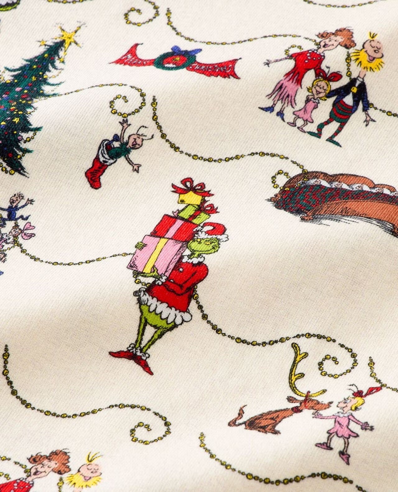 Christmas Green Pajamas Set With Cartoon Pattern Print