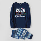 2026 Family Christmas Text Print Blue Family Christmas Matching Pajamas