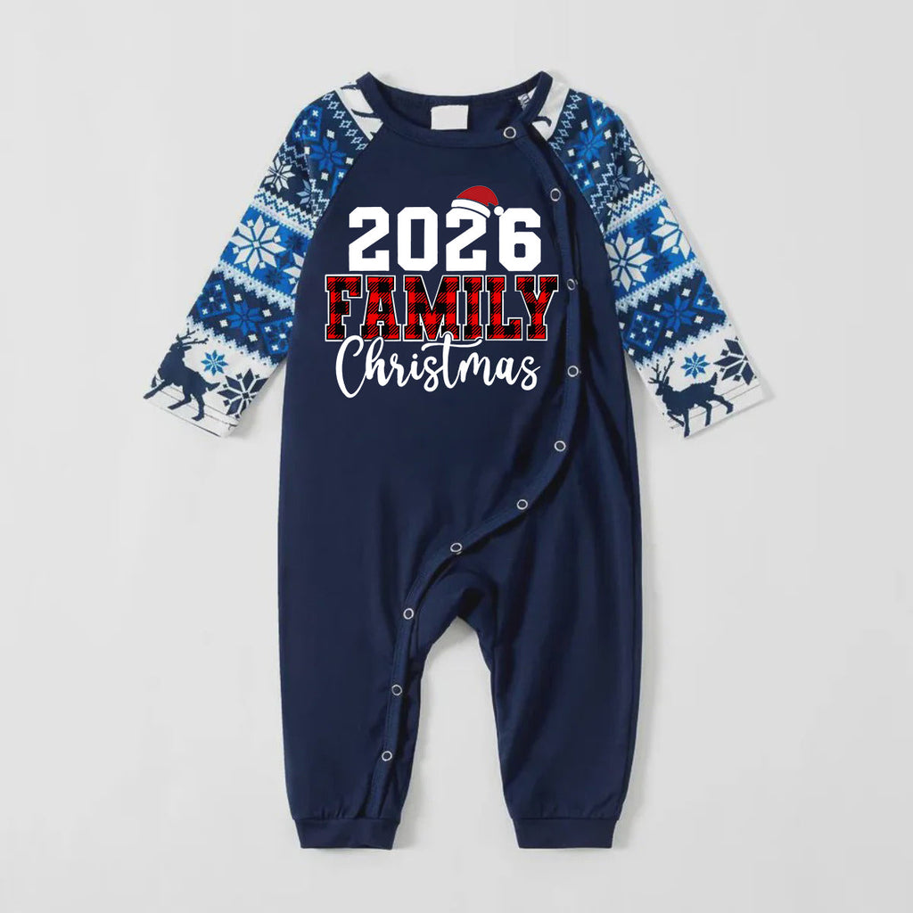 2026 Family Christmas Text Print Blue Family Christmas Matching Pajamas