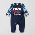 2026 Family Christmas Text Print Blue Family Christmas Matching Pajamas