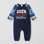 2026 Family Christmas Text Print Blue Family Christmas Matching Pajamas