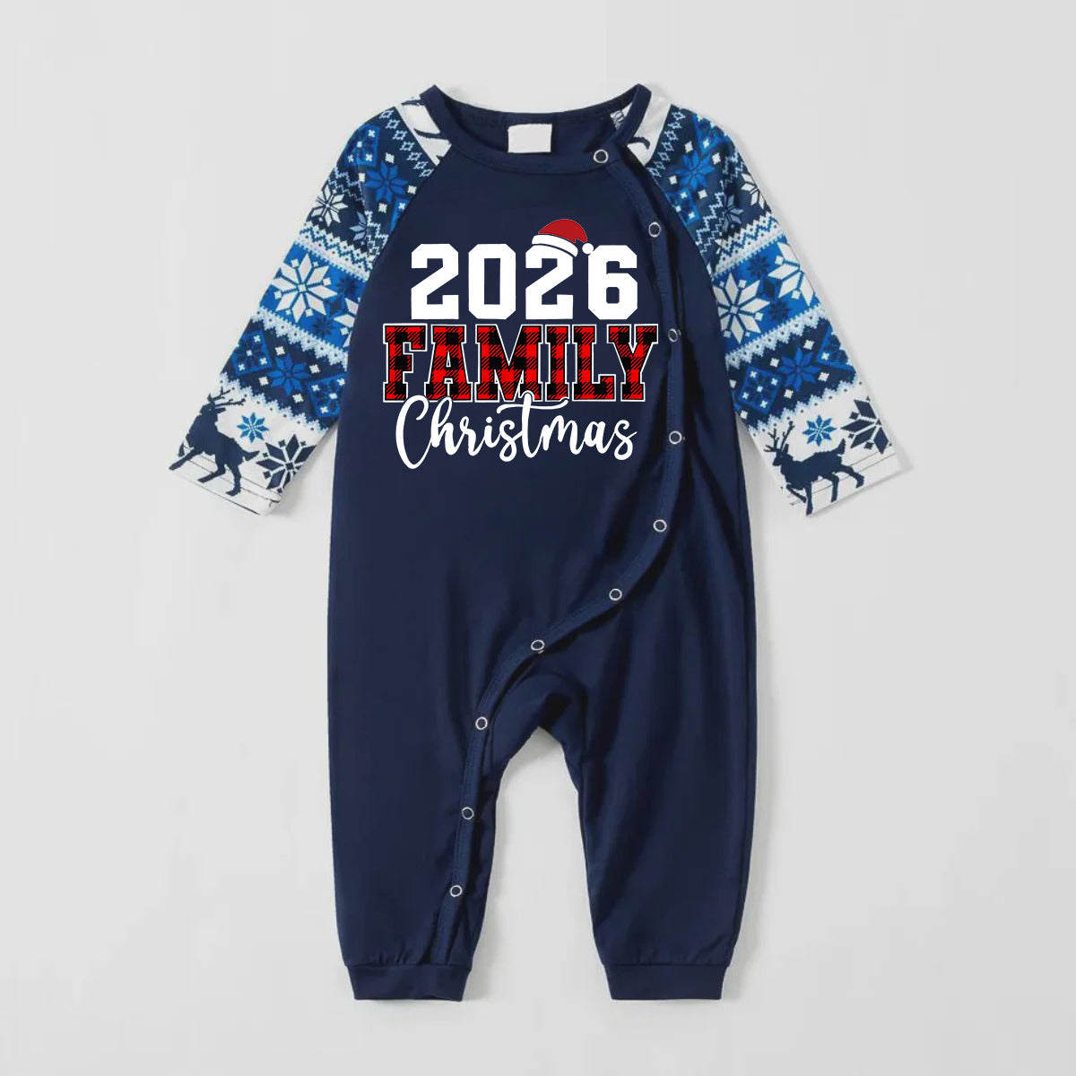 2026 Family Christmas Text Print Blue Family Christmas Matching Pajamas