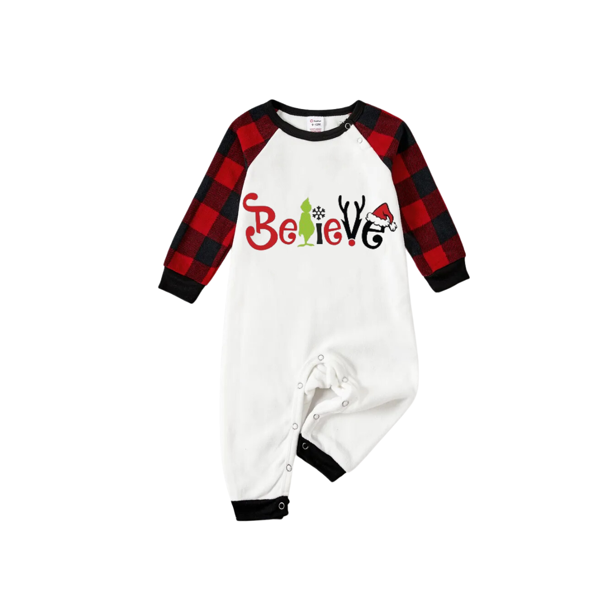 Christmas 2026 "Believe" Letter White Long Sleeve Top and Red & Black Plaid Pants Family Matching Pajamas