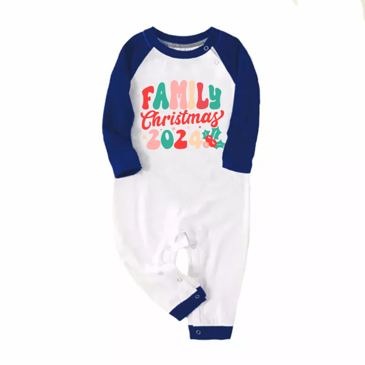 Christmas ' Family Christmas 2024' Letter Print Patterned Casual Long Sleeve Sweatshirts Blue Sleeve Contrast Tops and Blue Plaid Pants Family Matching Pajamas Sets With Dog Bandan