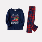 Navy & Red Plaid Christmas Pajamas Set With "Jesus is the Reason for the Season" Text Print