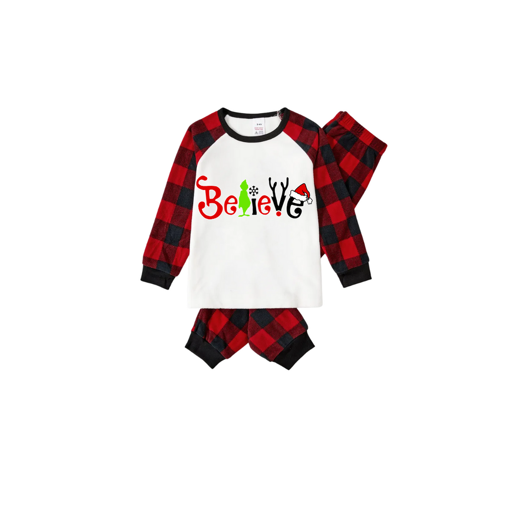 Believe Christmas Pajamas - Red & Black Plaid