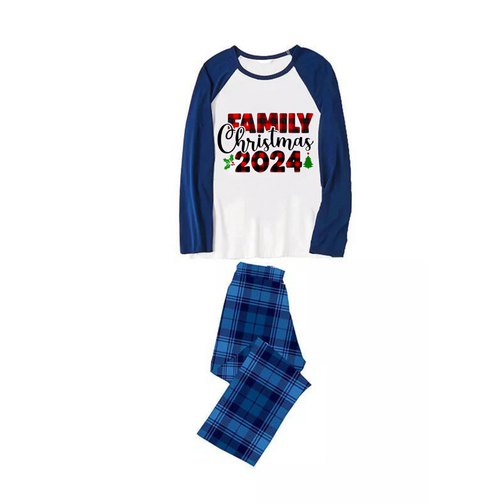 "Family Christmas 2024" Text Plaid Print Blue & Black Plaid Christmas Family Matching Pajamas