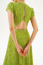 Backless Cut-Out Slit Print Midi Dress Green