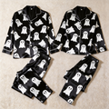 Ghost Pattern Satin Matching Pajamas for Couples ¨C Long Sleeve Button-Down Top & Pants Sleepwear Set