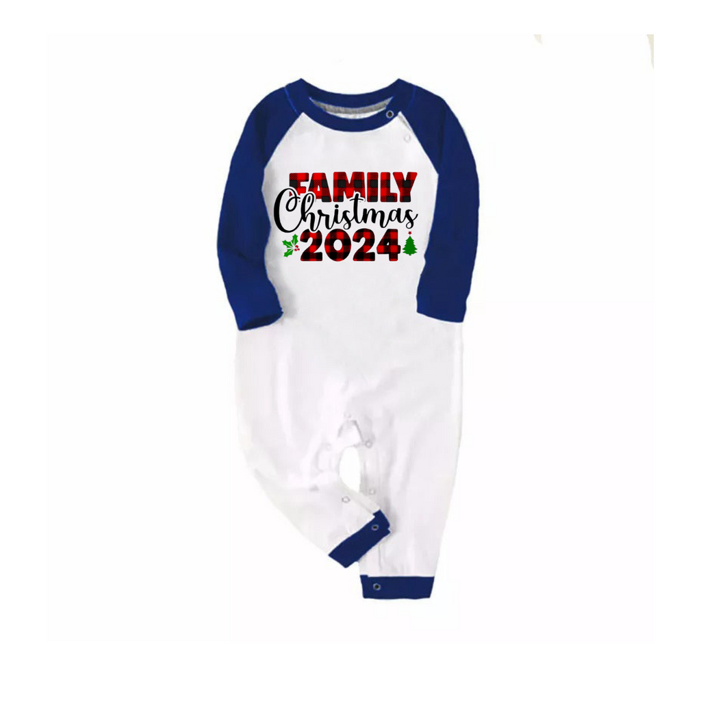 "Family Christmas 2024" Text Plaid Print Blue & Black Plaid Christmas Family Matching Pajamas