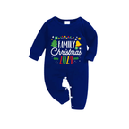 "Family Christmas 2024" Text and Cute Pattern Printed Blue and White Plaid Family Matching Pajamas
