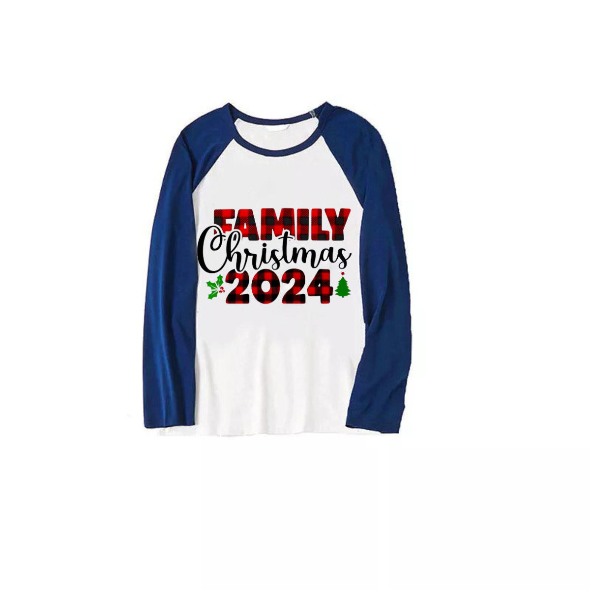"Family Christmas 2024" Text Plaid Print Blue & Black Plaid Christmas Family Matching Pajamas