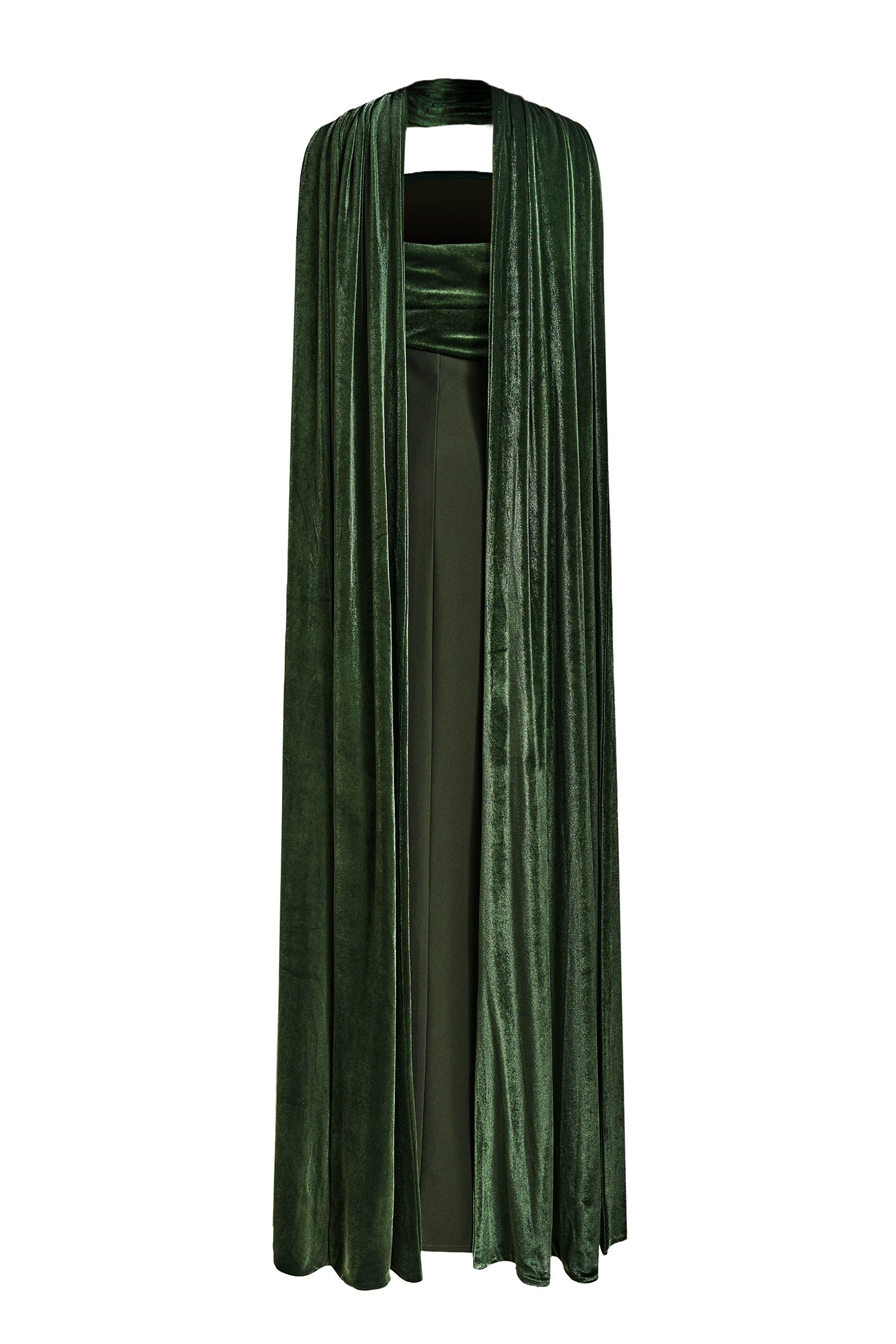 Off-Shoulder Slit Maxi Dress With Velvet Cape
