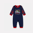 Navy & Red Plaid Christmas Pajamas Set With Christmas Light and "2025 Family Christmas" Text Print
