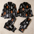 67 Number Print Satin Matching Pajamas for Couples ¨C Long Sleeve Button-Down Top & Pants Sleepwear Set