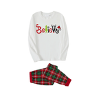 Christmas 2026"Believe" Letter White Long Sleeve Top with Red & Green Plaid Pants Couple Matching Pajamas