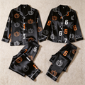 Pumpkin and 67 Number Print Satin Matching Pajamas for Couples ¨C Long Sleeve Button-Down Top & Pants Sleepwear Set