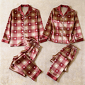 Star Plaid Satin Matching Pajamas for Couples – Long Sleeve Button-Down Top & Pants Sleepwear Set