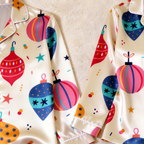 Festive Ornament Satin Matching Pajamas for Couples – Long Sleeve Button-Down Top & Pants Sleepwear Set