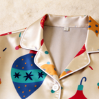 Festive Ornament Satin Matching Pajamas for Couples – Long Sleeve Button-Down Top & Pants Sleepwear Set