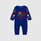 2025 Family Matching Christmas Pajamas -Navy Blue Top & Santa Print Pants
