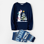 Joyful Blue Christmas Pajamas Set with Snowman & Christmas Tree Print