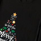 "We Wish You a Merry Christmas" Printed Pattern Black Long Sleeve Top with Black & Green Plaid Pants Couple Matching Pajamas