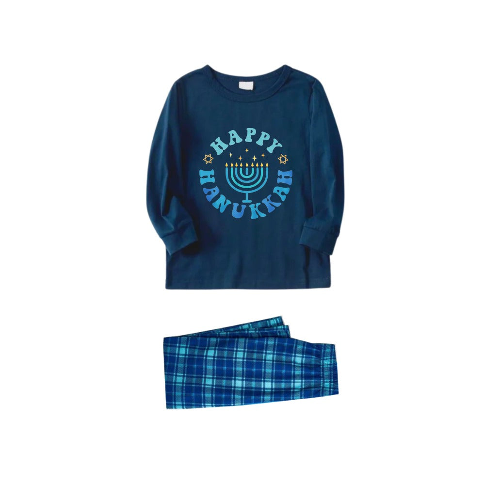 Family Hanukkah Blue Plaid Pajamas Set-Matching Holiday Sleepwear