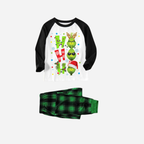 Black Raglan Top Green Plaid Christmas Pajamas Set With "ho ho ho" and Christmas Grinch Print