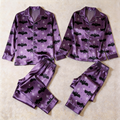 Bat and Star Print Satin Matching Pajamas for Couples ¨C Long Sleeve Button-Down Top & Pants Sleepwear Set