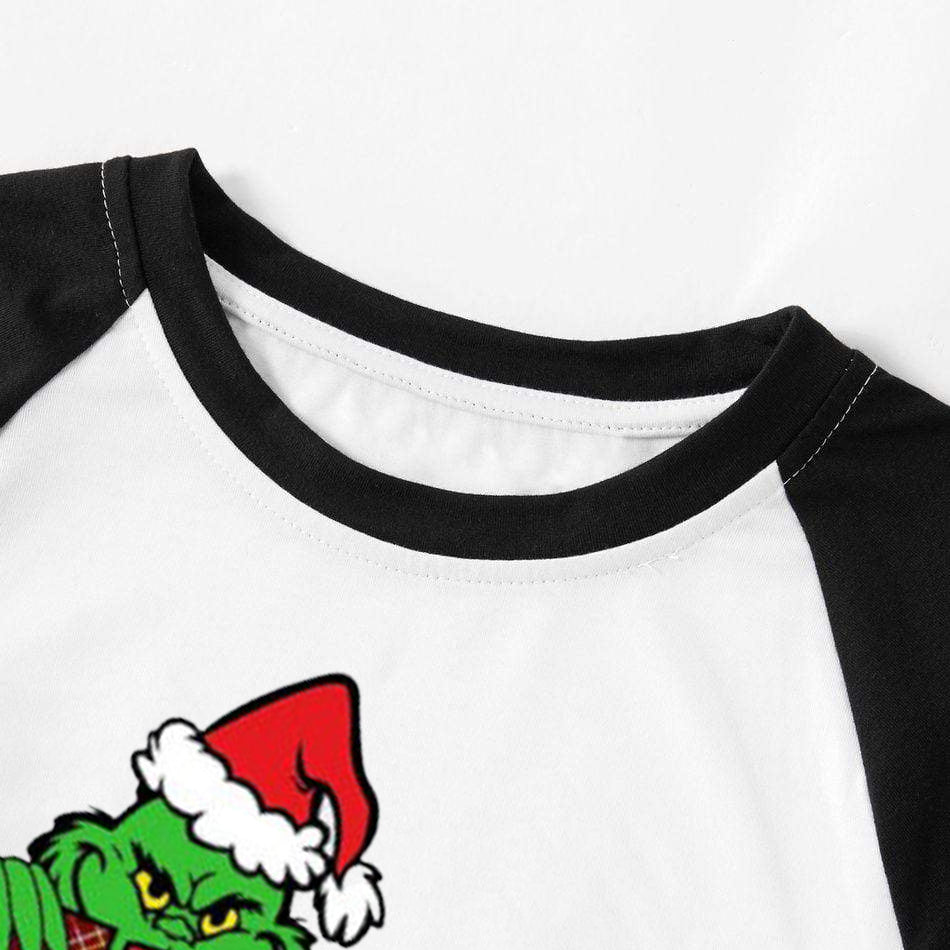 Christmas Cartoon Face 'Merry Christmas'  Print Splice Contrast Top and Plaid Pants Family Matching Pajamas Sets