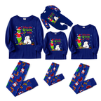 Cozy Blue Christmas Pajamas Set With Grinch and Snowman Print