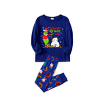Cozy Blue Christmas Pajamas Set With Grinch and Snowman Print