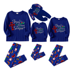 Matching Family Christmas Pajamas Jesus Is the Reason, Blue with Santa Pattern
