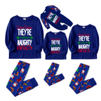 Blue Top with Dear Santa They Are the Naughty Ones Printed And Blue Pants Family Matching Christmas Pajamas Sets