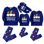 Hanging With My Gnomies Christmas 2026 Family Pajamas Set - Blue Top, Blue Pants, Blue Christmas Cartoon Sleeves