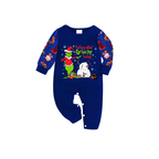 Cozy Blue Christmas Pajamas Set With Grinch and Snowman Print