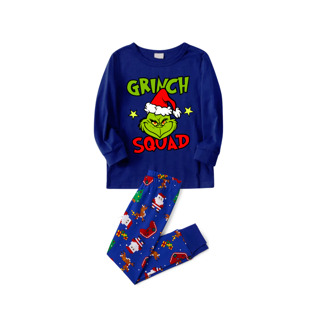 Grinch Squad Family Christmas Pajamas - Blue Santa Pattern