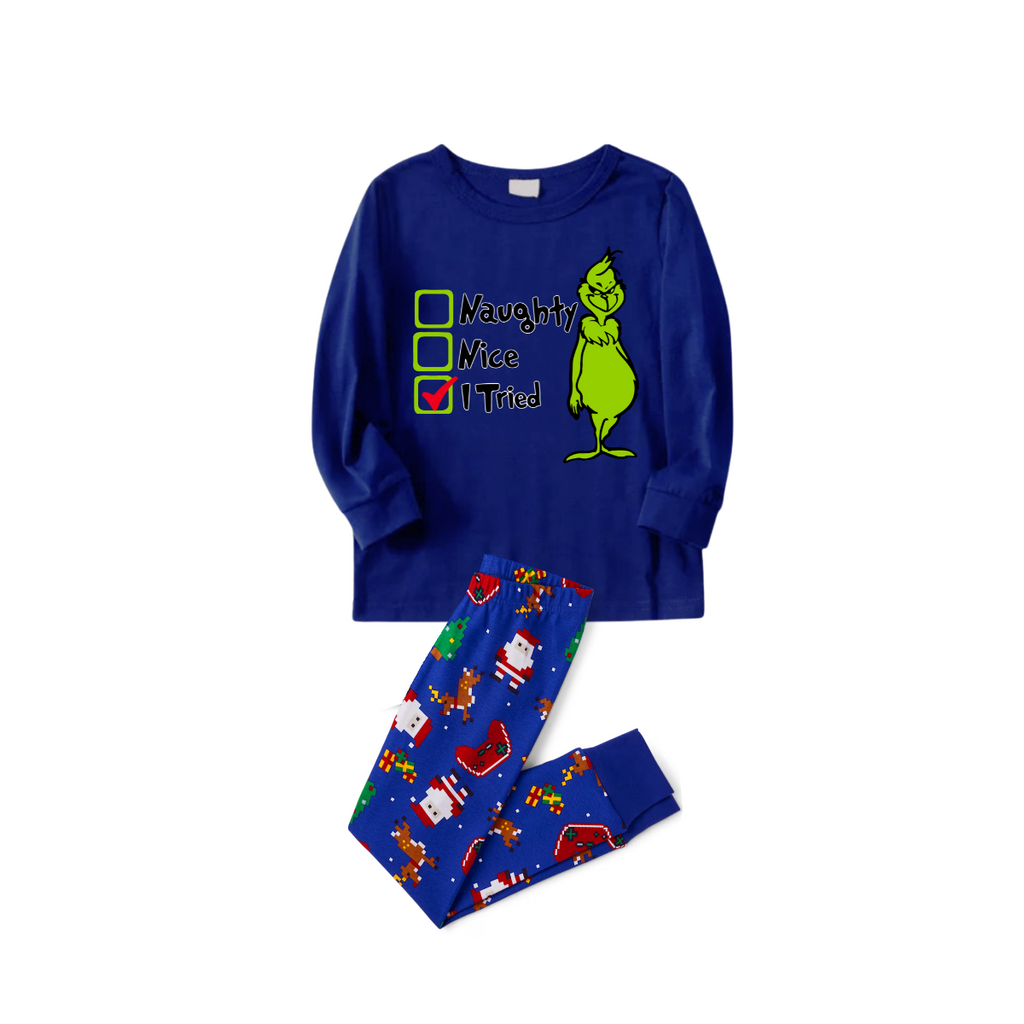 I Tried Christmas Pajama Set with Grinch and Santa Patterns