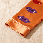 Orange Vampire Lips & Fangs Print Satin Button-Up Family Halloween Pajamas Set