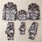 Dark Grey Bone Print Satin Button-Up Family Halloween Pajamas Set