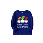 Hanging With My Gnomies Christmas 2026 Family Pajamas Set - Blue Top, Blue Pants, Blue Christmas Cartoon Sleeves