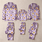 Purple Eyeball Print Satin Button-Up Family Halloween Pajamas Set