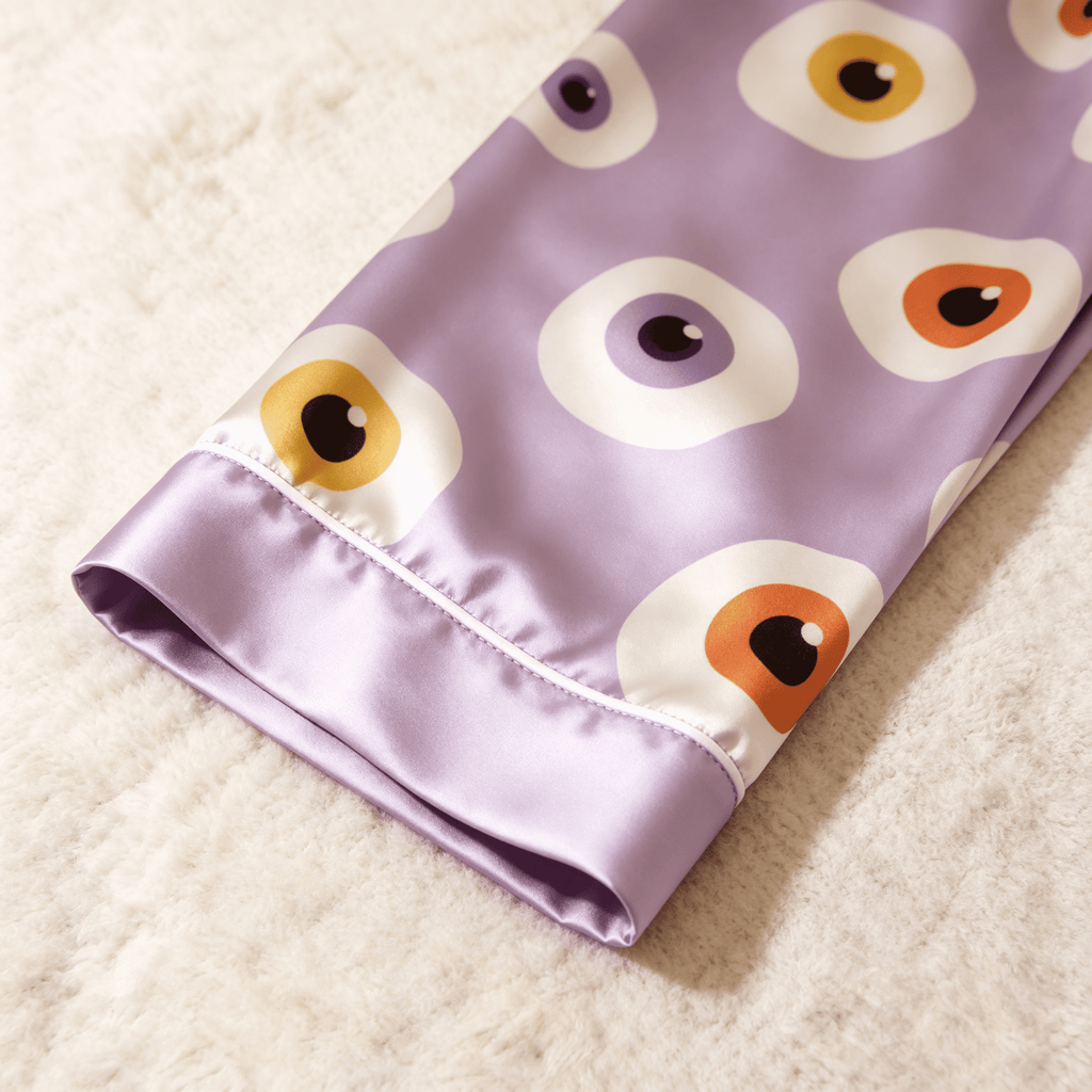 Purple Eyeball Print Satin Button-Up Family Halloween Pajamas Set