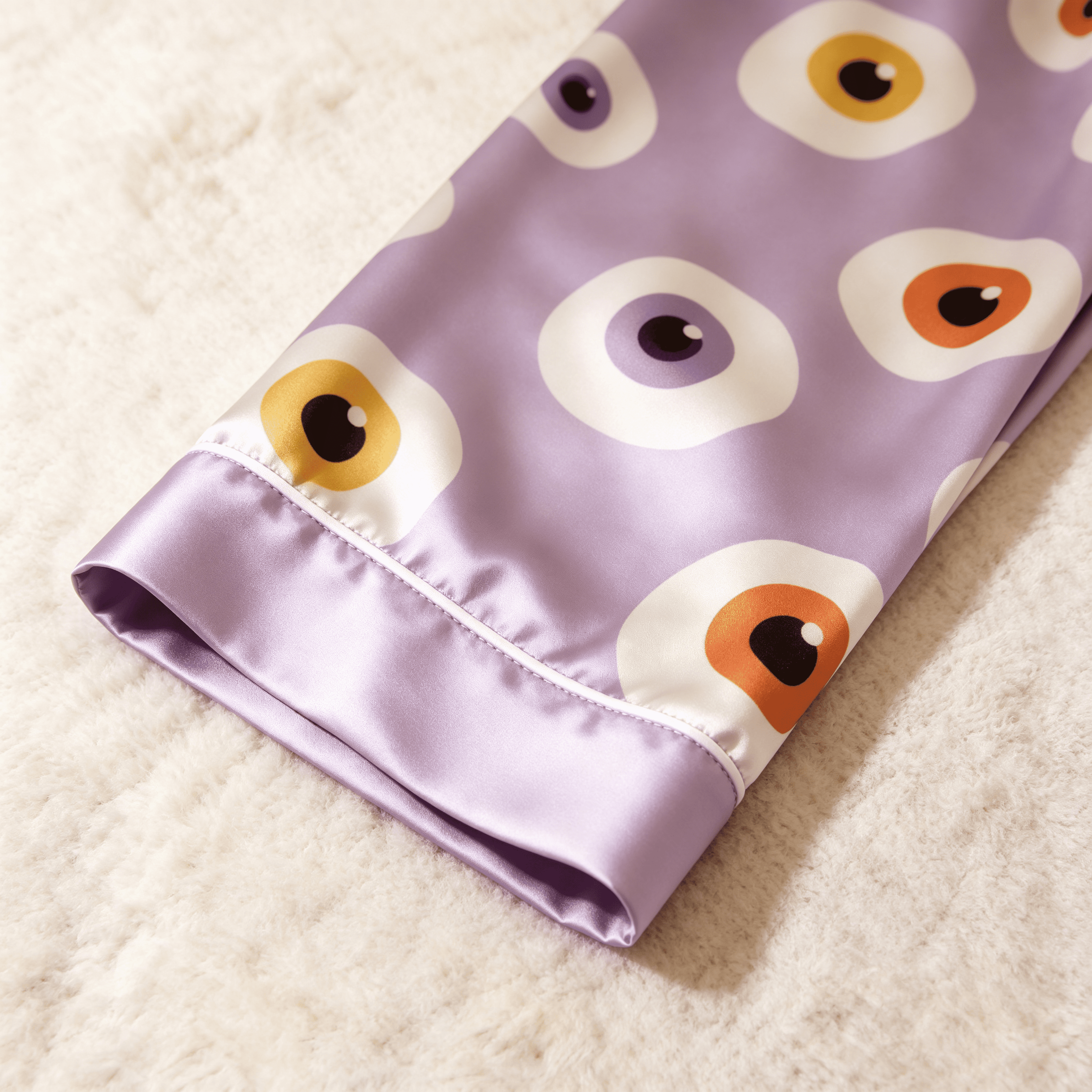 Purple Eyeball Print Satin Button-Up Family Halloween Pajamas Set
