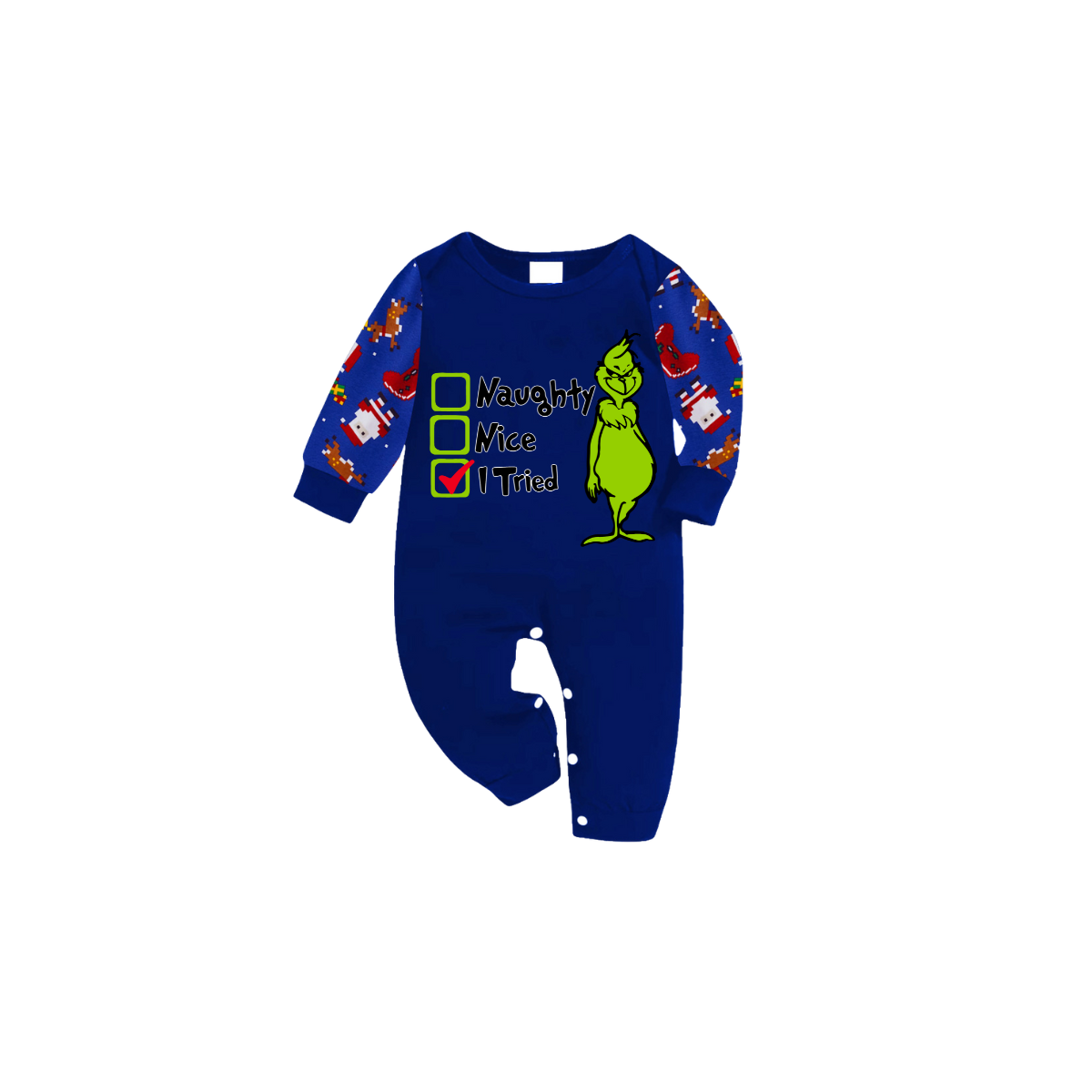 I Tried Christmas Pajama Set with Grinch and Santa Patterns